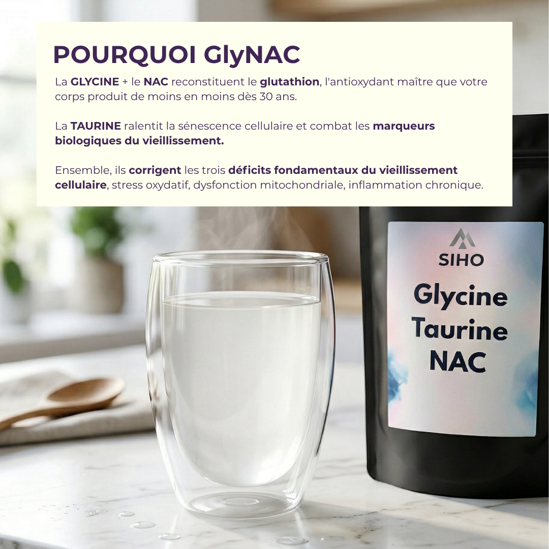 GlyNAC | Complexe Longévité Glycine NAC Taurine - Anti-âge Cellulaire