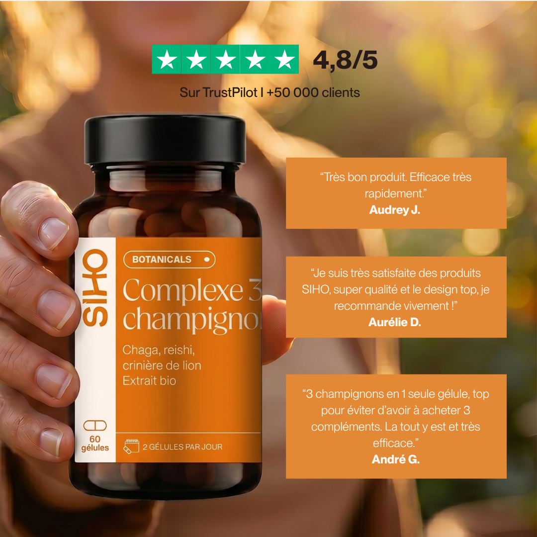 Complexe 3 champignons : Reishi, Chaga, Crinière de lion I 60 gélules
