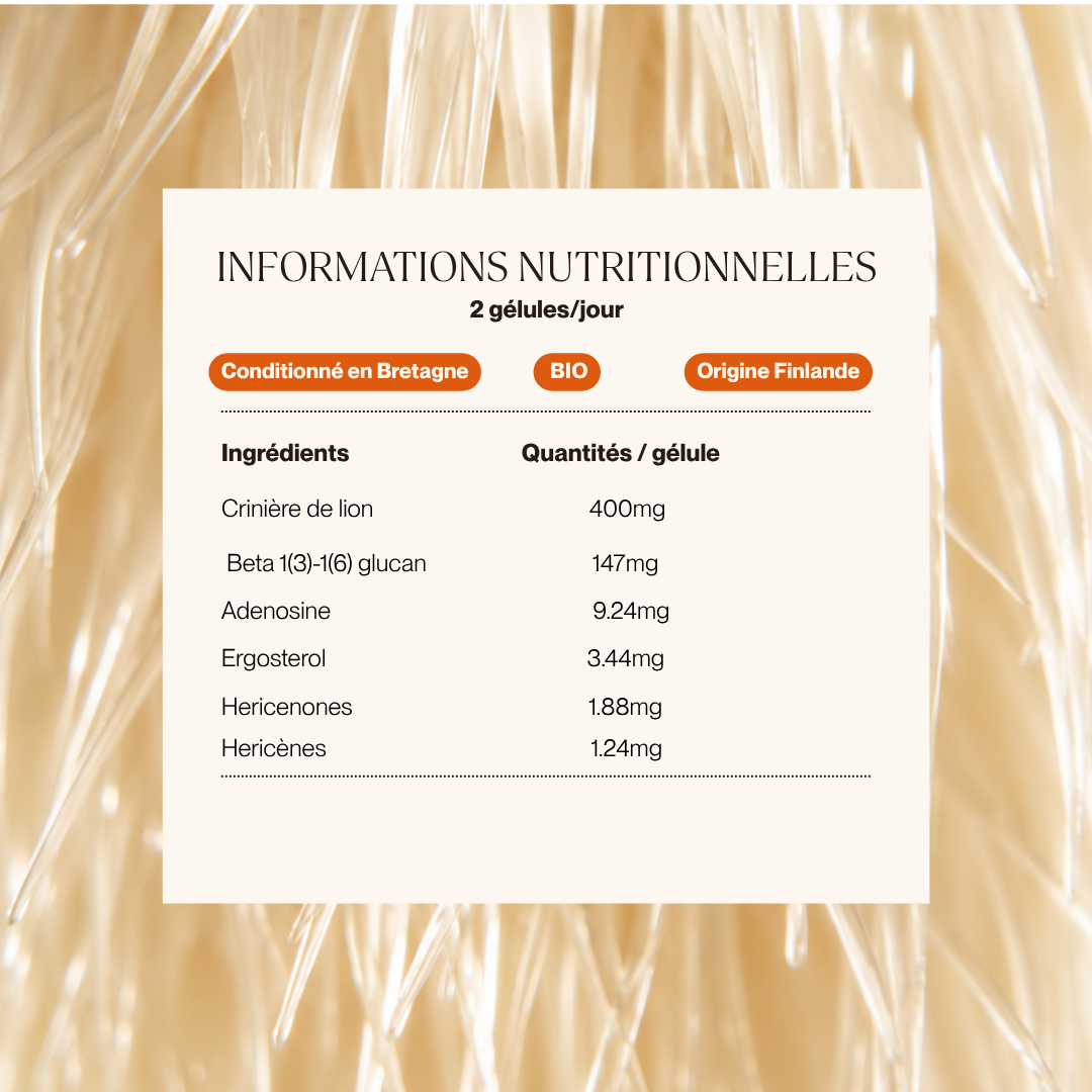 Hericium / Crinière de lion, extrait bio - 60 gélules - 1 mois