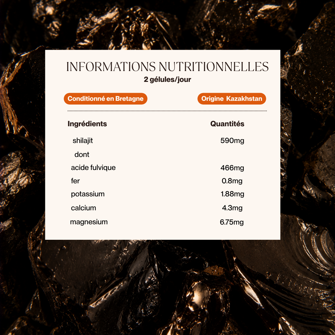 Shilajit Pur en gélules : Pur à 100% - 60 gélules - 1 mois
