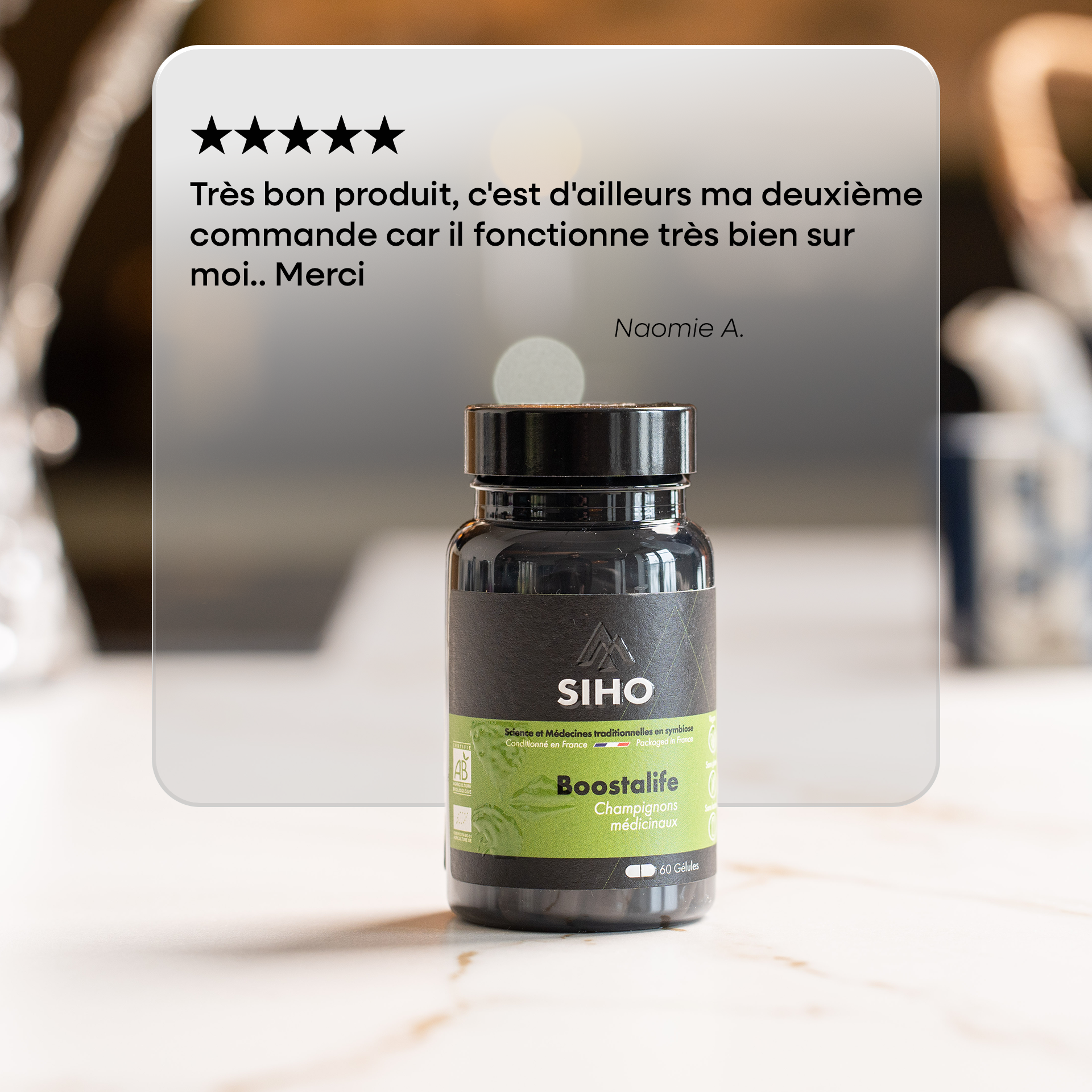 Boostalife, extrait bio de 3 champignons: reishi, chaga et héricium