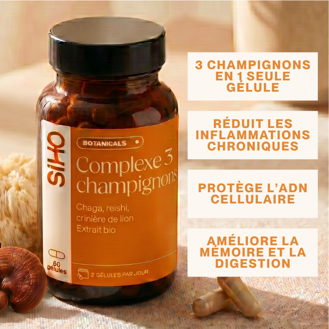 Complexe 3 champignons : Reishi, Chaga, Crinière de lion I 60 gélules