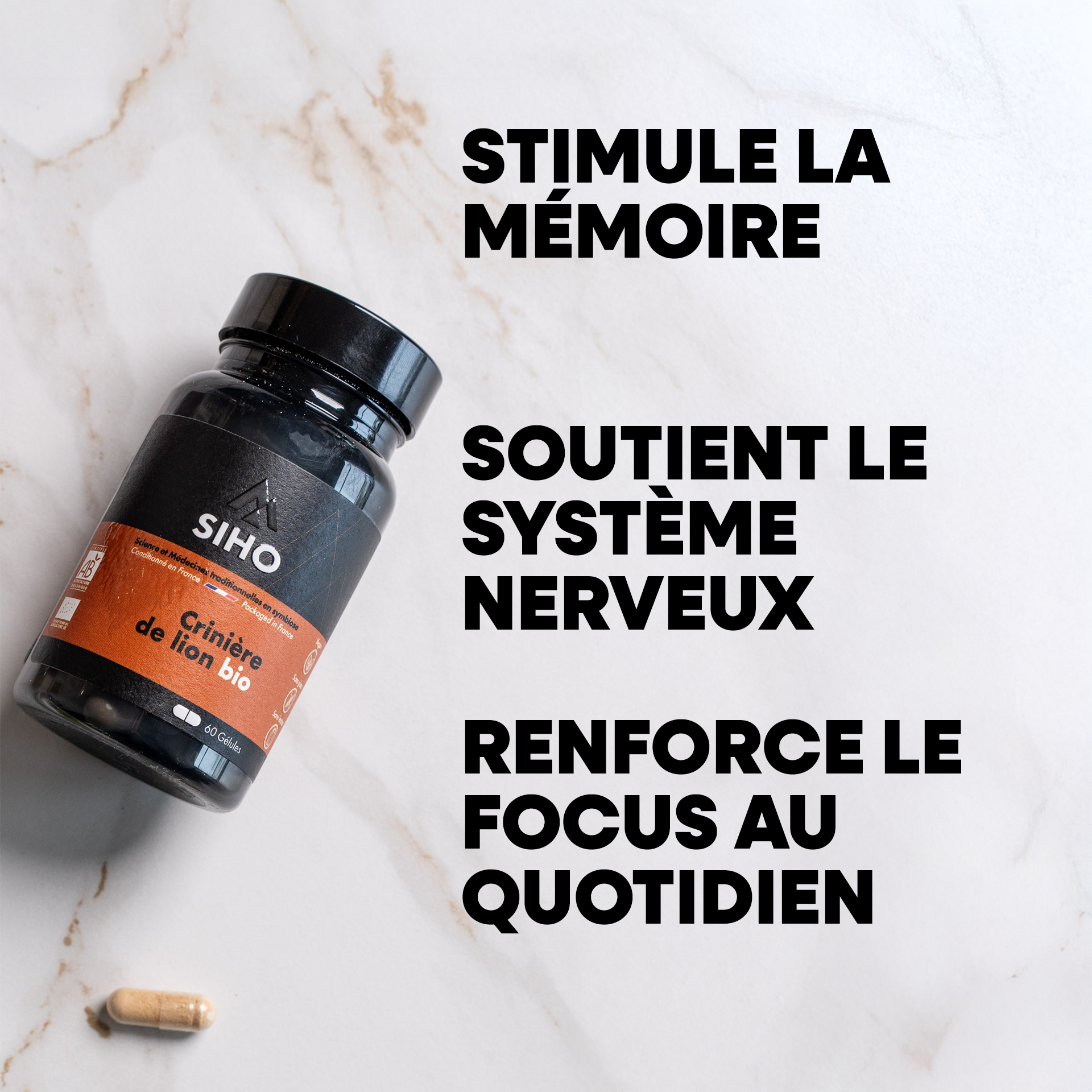 Hericium / Crinière de lion, extrait bio - 60 gélules - 1 mois